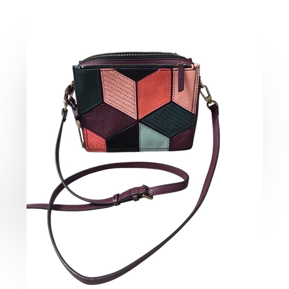 Fossil Campbell Leather Multicolor Patchwork Crossbody Bag Adjustable Strap EUC - Picture 2 of 9